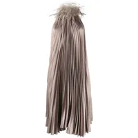 styland robe évasée plisée à bordure de plumes - tons neutres