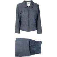 chanel pre-owned ensemble pantalon-chemise à fronces (2003) - bleu