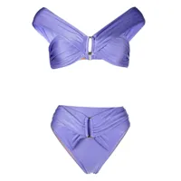 noire swimwear bikini froncé à taille haute - violet