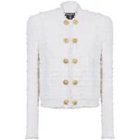 balmain tweed single-breasted button blazer - blanc