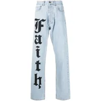 faith connexion jean droit à logo imprimé - bleu
