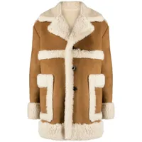 sacai manteau boutonné en peau lainée artificielle - marron