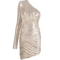 alexandre vauthier robe courte brodée de sequins à design asymétrique à une épaule - or