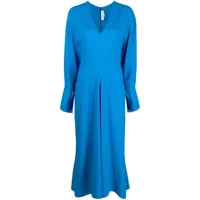 victoria beckham robe mi-longue à col v - bleu