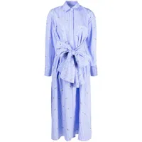 msgm robe-chemise rayée à détail de nœud - bleu