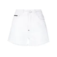 philipp plein short en jean à bords francs - blanc