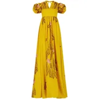 giambattista valli robe longue fleurie à épaules dénudées - jaune