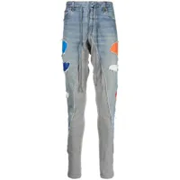greg lauren pantalon de jogging en jean à design patchwork - bleu