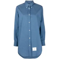 thom browne robe-chemise à patch logo - bleu