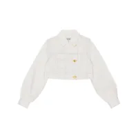 ganni veste en jean crop à boutonnière décalée - blanc