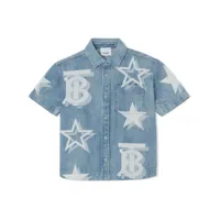burberry kids chemise en jean à motif monogrammé - bleu