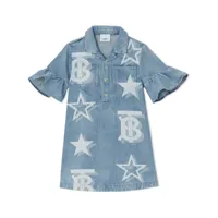 burberry kids robe en jean à motif monogrammé - bleu