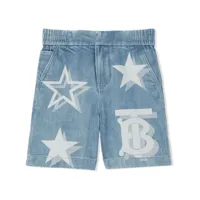 burberry kids short en jean à étoiles imprimées - bleu