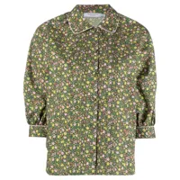 maison kitsuné chemise en coton à fleurs - vert