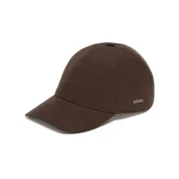 zegna casquette en lin à plaque logo - marron