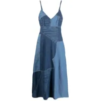 polo ralph lauren robe mi-longue en jean à design patchwork - bleu