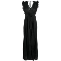 p.a.r.o.s.h. robe longue effilochée à taille ceinturée - noir