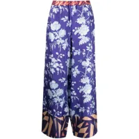 pierre-louis mascia pantalon en soie à fleurs - bleu