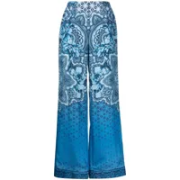 alberta ferretti pantalon ample en soie à imprimé graphique - bleu
