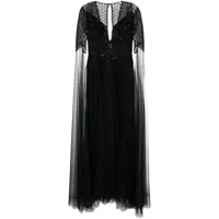 zuhair murad robe longue en tulle à manches fendues - noir