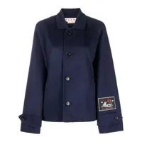 marni manteau boutonné à patch logo - bleu