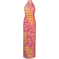 moschino robe longue en soie à imprimé graphique - rose