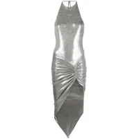alexandre vauthier robe asymétrique drapée à effet métallisé - argent