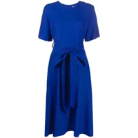 p.a.r.o.s.h. robe mi-longue évasée à taille ceinturée - bleu