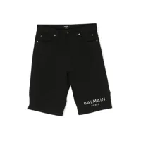 balmain kids short en jean à logo imprimé - noir
