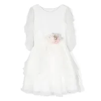 mimilù robe drapée à fleurs appliquées - blanc