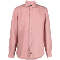 fay chemise en lin à patch logo - rose