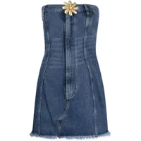 area robe-bustier en jean à appliqués fleur - bleu