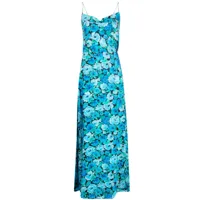 rotate birger christensen robe longue fleurie à fines bretelles - bleu