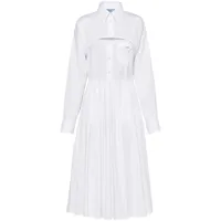 prada robe-chemise en popeline à empiècement plissé - blanc