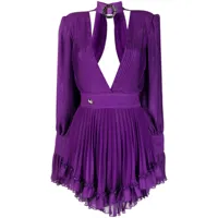 philipp plein robe plissée à col v profond - violet