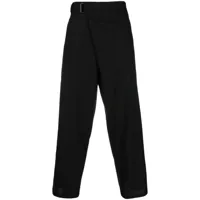 attachment pantalon en laine mélangée à taille ceinturée - noir