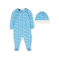versace kids ensemble pyjama-bonnet à logo imprimé - bleu