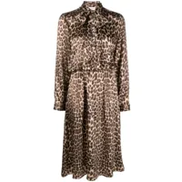 p.a.r.o.s.h. robe mi-longue en soie à imprimé léopard - marron