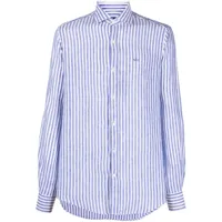 paul & shark chemise en lin à logo brodé - bleu