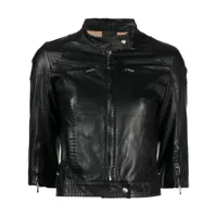 fendi pre-owned veste de moto en cuir crop - noir