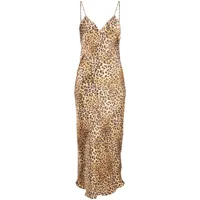 gilda & pearl robe mi-longue en soie golden hollywood à imprimé léopard - marron
