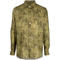 kiton chemise en lin à fleurs - vert