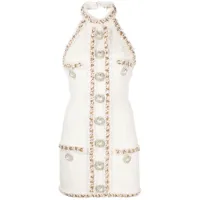 balmain robe courte à boutons ornés de cristal - blanc