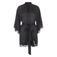 kiki de montparnasse robe de chambre en soie à taille ceinturée - noir