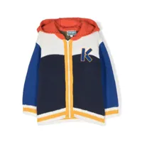kenzo kids cardigan zippé à logo brodé - bleu