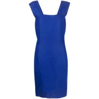versace pre-owned robe en lin à design sans manches (années 1970) - bleu