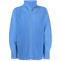 homme plissé issey miyake veste zippée à design plissé - bleu