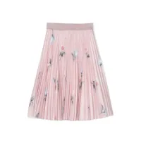 lapin house jupe mi-longue plissée à fleurs - rose