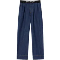 palm angels bas de pyjama en jean à bande logo - bleu