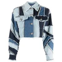 philipp plein veste en jean crop à design patchwork - bleu